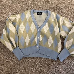 *last chance* Cider Green and Blue Argyle Crop Cardigan